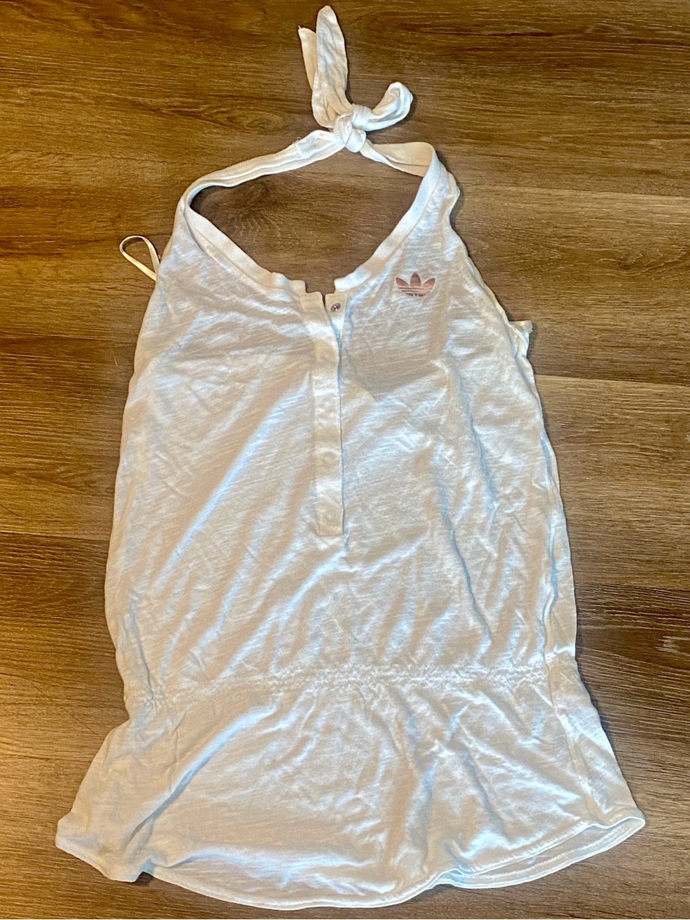 adidas White Halter Tank with Pink Trefoil Accent